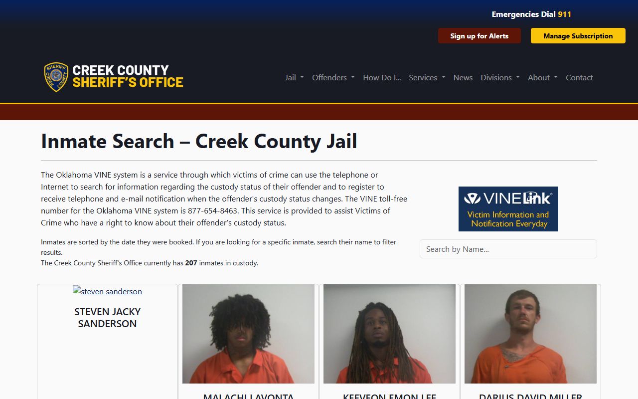 Creek County inmate search interface for current jail roster lookup