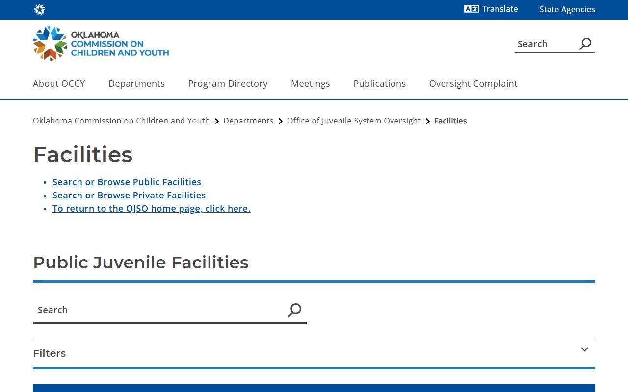 Creek County Juvenile Justice Center state facilities listing