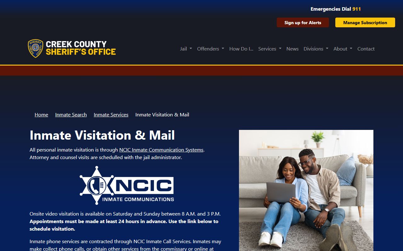Creek County Jail visitation and mail rules for adult inmates